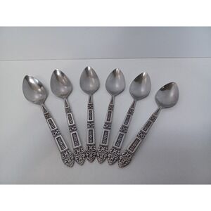 Oneida Silver Coronation - Black Accent  6 1/8 Inch Stainless Teaspoon VTG Lot 6